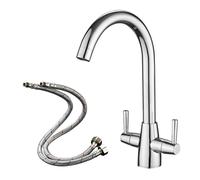 Heable Sleek Kitchen Mixer Tap Dual Lever Swivel Spout Chrome in Silver Heable Silver