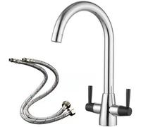 Heable Sleek Kitchen Mixer Tap Dual Lever Swivel Spout Chrome Uk Standard Fitting