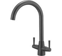 Heable Sleek Kitchen Mixer Tap Dual Lever Swivel Spout Grey With Uk Standard Fittings