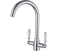 Heable Sleek Kitchen Mixer Tap White Ceramic Dual Lever Monobloc Swivel Spout Chrome Finish