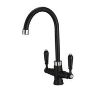 Heable Sleek Matte Black Kitchen Sink Mixer Tap Dual Lever Monobloc Swivel Spout Uk Standard Fittings
