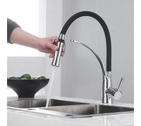 Heable Sleek Pull Down Kitchen Sink Mixer Tap With Dual Function Sprayer And Black Silicone Hose In Chrome Finish