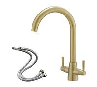 Heable Stylish Kitchen Mixer Tap Dual Lever Swivel Spout Brushed Gold Heable Gold