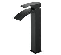 Heable Tall Bathroom Basin Mixer Taps Black Mono 1 Hole Round Cloakroom Faucet with High Spout Modern Single Lever Washroom Faucets High Rise Bathroom Sink Tap with G1/2 Hoses