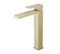 Heable Tall Bathroom Basin Mixer Taps Brushed Gold Mono Basin Tap Square Cloakroom Faucet with High Spout Modern Single Lever Washroom Faucet High Rise Bathroom Sink Taps with G1/2 Hoses