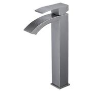 Heable Tall Bathroom Basin Mixer Taps Grey Mono 1 Hole Round Cloakroom Faucet with High Spout Modern Single Lever Washroom Faucets High Rise Bathroom Sink Tap with G1/2 Hoses