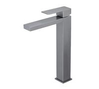 Heable Tall Bathroom Basin Mixer Taps Grey Mono Basin Tap Square Cloakroom Faucet with High Spout Modern Single Lever Washroom Faucet High Rise Bathroom Sink Taps with G1/2 Hoses