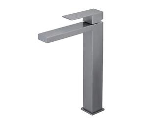 Heable Tall Bathroom Basin Mixer Taps Grey Mono Basin Tap Square Cloakroom Faucet with High Spout Modern Single Lever Washroom Faucet High Rise Bathroom Sink Taps with G1/2 Hoses