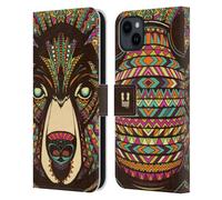 Head Case Designs Bear Aztec Animal Faces 2 Leather Wallet Case Compatible With Apple iPhone 15 Plus