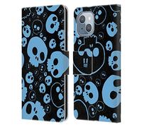 Head Case Designs Blue Jazzy Skulls Leather Wallet Case Compatible With Apple iPhone 14