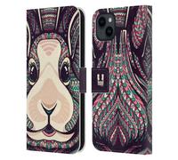 Head Case Designs Bunny Aztec Animal Faces 2 Leather Wallet Case Compatible With Apple iPhone 15 Plus