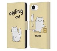 Head Case Designs Ceiling Cat Saves Vanilla Ceiling Cat Vs Basement Cat Leather Wallet Case Compatible With Apple iPhone 16e
