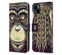 Head Case Designs Chimp Aztec Animal Faces 2 Leather Wallet Case Compatible With Apple iPhone 15 Plus