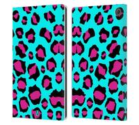Head Case Designs Cyan Leopard Mad Prints Leather Wallet Case Compatible With Amazon Fire Max 11 2023