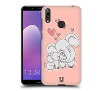Head Case Designs Elephant Animal With Offspring Hard Back Case and Matching Wallpaper Compatible With Huawei Y7 (2019)