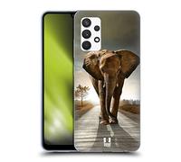 Head Case Designs Elephant Walking On The Road Wildlife Gel Case [Military Grade Protection] Compatible With Samsung Galaxy A32 (2021)