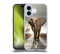 Head Case Designs Elephant Walking On The Road Wildlife Gel Case [Military Grade Protection] Compatible with Apple iPhone 16 and Compatible with MagSafe