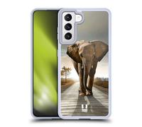 Head Case Designs Elephant Walking On The Road Wildlife Gel Case [Military Grade Protection] Compatible with Samsung Galaxy S21 5G and Compatible with MagSafe