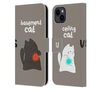 Head Case Designs Epic Battle Ceiling Cat Vs Basement Cat Leather Wallet Case Compatible With Apple iPhone 15 Plus