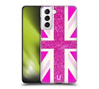 Head Case Designs Fashion Fuchsia Glitter Union Jack Collection Hard Back Case and Matching Wallpaper Compatible With Samsung Galaxy S21 5G