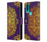 Head Case Designs Gold Mandala Doodles Leather Book Wallet Case Cover Compatible With Motorola One Action