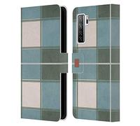Head Case Designs Green Blue Plaid - Pattern Collection Leather Book Wallet Case Cover Compatible With Huawei Nova 7 SE/P40 Lite 5G