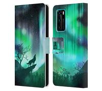 Head Case Designs Green Howling Wolf Northern Lights Leather Book Wallet Case Cover Compatible With Huawei P40 5G