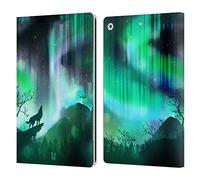 Head Case Designs Green Howling Wolf Northern Lights Leather Wallet Case Compatible With Apple iPad 10.2 2019/2020/2021