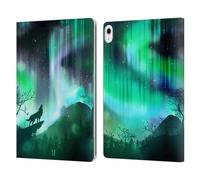 Head Case Designs Green Howling Wolf Northern Lights Leather Wallet Case Compatible With Apple iPad Air 13 2024/2025