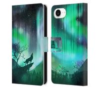 Head Case Designs Green Howling Wolf Northern Lights Leather Wallet Case Compatible With Apple iPhone 16e