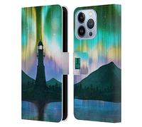 Head Case Designs Green Lighthouse Seascape Northern Lights Leather Wallet Case Compatible With Apple iPhone 13 Pro