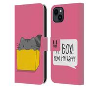 Head Case Designs Happy Box Wilbur The Cat Leather Wallet Case Compatible With Apple iPhone 15 Plus