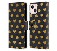 Head Case Designs Heart Pattern Grand As Gold Leather Wallet Case Compatible With Apple iPhone 13