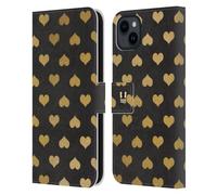 Head Case Designs Heart Pattern Grand As Gold Leather Wallet Case Compatible With Apple iPhone 15 Plus