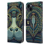 Head Case Designs Hippo Aztec Animal Faces 2 Leather Wallet Case Compatible With Apple iPhone 15 Plus