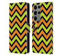 Head Case Designs Lime Green And Orange In Black Bg Neon Zigzag Leather Wallet Case Compatible With Samsung Galaxy S23 Ultra 5G