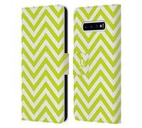 Head Case Designs Lime Green Neon Zigzag Leather Wallet Case Compatible With Samsung Galaxy S10+ / S10 Plus