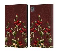 Head Case Designs Marsala And Red Floral Floral Art Deco Leather Wallet Case Compatible With Apple iPad Pro 11 M4 2024