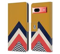 Head Case Designs Mustard Colour Block Chevron Leather Wallet Case Compatible With Google Pixel 7a