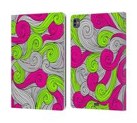 Head Case Designs Neon Pink And Green Vivid Swirls Leather Wallet Case Compatible With Apple iPad Pro 13 M4 2024
