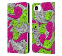 Head Case Designs Neon Pink And Green Vivid Swirls Leather Wallet Case Compatible With Apple iPhone 16e