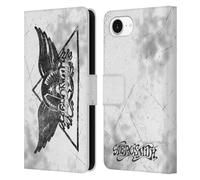 Head Case Designs Officially Licensed Aerosmith Triangle Winged Logo Black And White Leather Wallet Case Compatible With Apple iPhone 16e