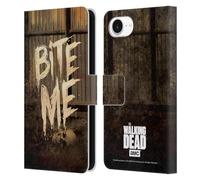 Head Case Designs Officially Licensed AMC The Walking Dead Bite Me Typography Leather Wallet Case Compatible With Apple iPhone 16e