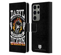 Head Case Designs Officially Licensed AMC The Walking Dead Motorcycle Flames Daryl Dixon Biker Art Leather Wallet Case Compatible With Samsung Galaxy S23 Ultra 5G