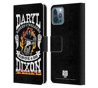 Head Case Designs Officially Licensed AMC The Walking Dead Motorcycle Flames Daryl Dixon Biker Art Leather Wallet Case Compatible With Apple iPhone 12 / iPhone 12 Pro