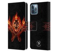 Head Case Designs Officially Licensed Anne Stokes Hell Skull Fire Tribal Leather Wallet Case Compatible With Apple iPhone 12 / iPhone 12 Pro