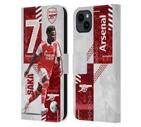 Head Case Designs Officially Licensed Arsenal FC Bukayo Saka 2022/23 First Team Leather Wallet Case Compatible With Apple iPhone 15 Plus