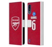 Head Case Designs Officially Licensed Arsenal FC Gabriel Magalhães 2025/26 Players Home Kit Leather Wallet Case Compatible With Moto E7 Power/Moto E7i Power