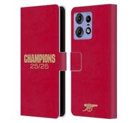 Head Case Designs Officially Licensed Arsenal FC Red 2025-26 Champions Leather Wallet Case Compatible With Motorola Edge 50 Pro