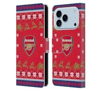 Head Case Designs Officially Licensed Arsenal FC Sleigh Pattern Christmas Jumper Leather Wallet Case Compatible With Apple iPhone 17 Pro